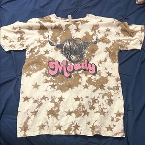 Women's Star Print Tee - Cream and Brown
